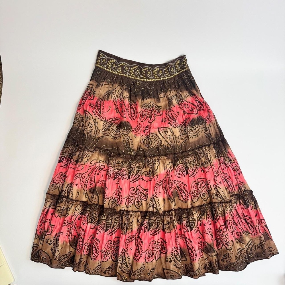 METRO 7 tiered paisley midi skirt